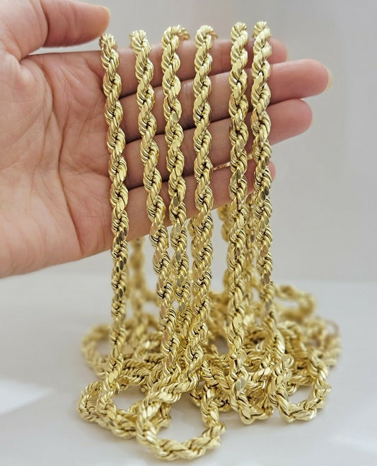 Real 10k Yellow Gold Rope Necklace 7mm Chain 18"-30" Inch Diamond Cut, 10kt MENS