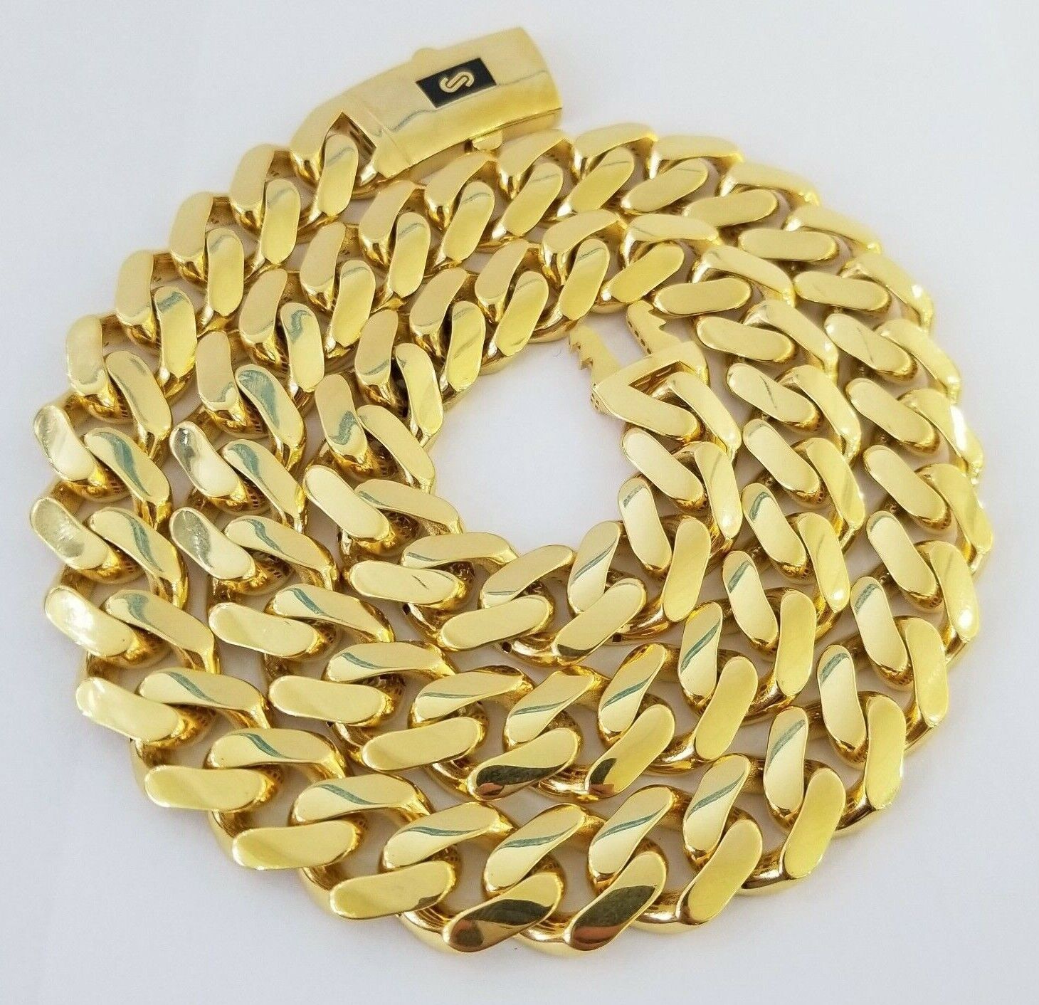 Real 10k Gold 15mm Mens Chain Royal Link Miami Cuban Monaco 22" Short Necklace