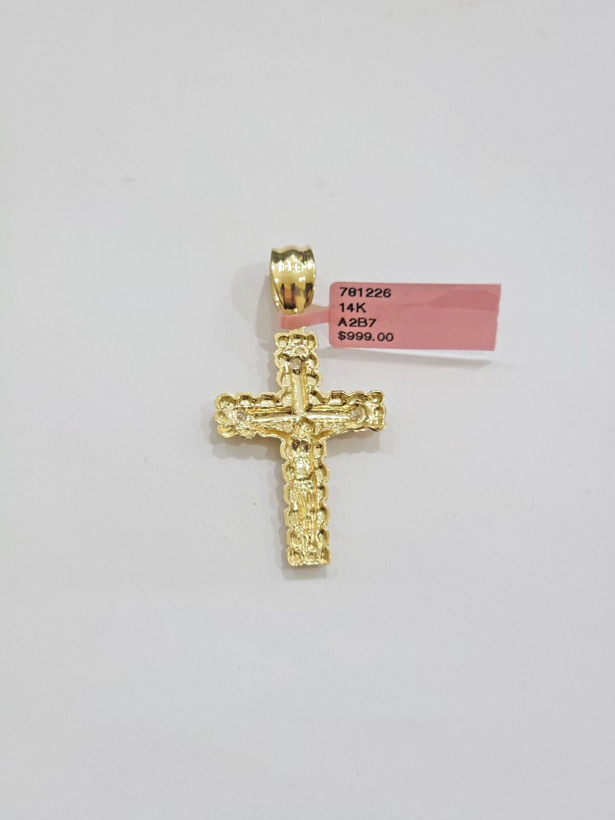 14k Yellow Gold Cross Nugget Pendant Jesus Crucifix 1.5 Inch 14kt Charm Men REAL