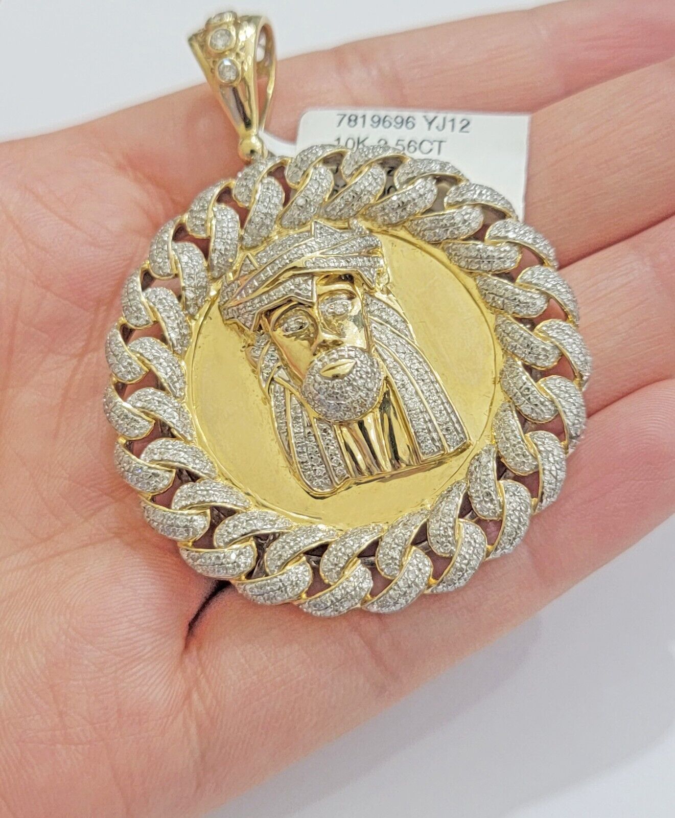 Real Gold Diamond jeus head Charm Pendant 10k yellow Gold 2.50CT Mens 2.3 Inch