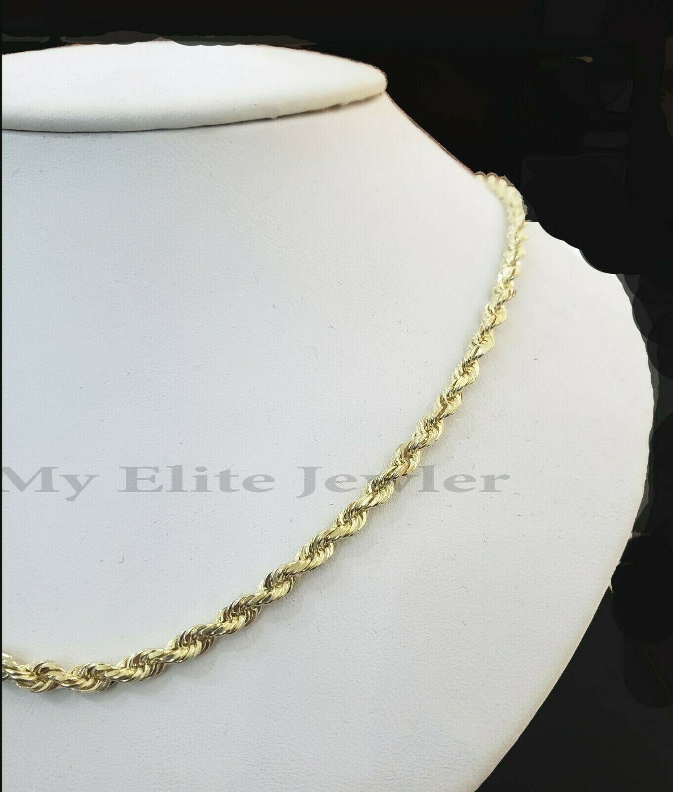 Real 10k Gold Rope chain 3mm 4mm Necklace 10KT yellow Gold 16-30" Diamond Cut