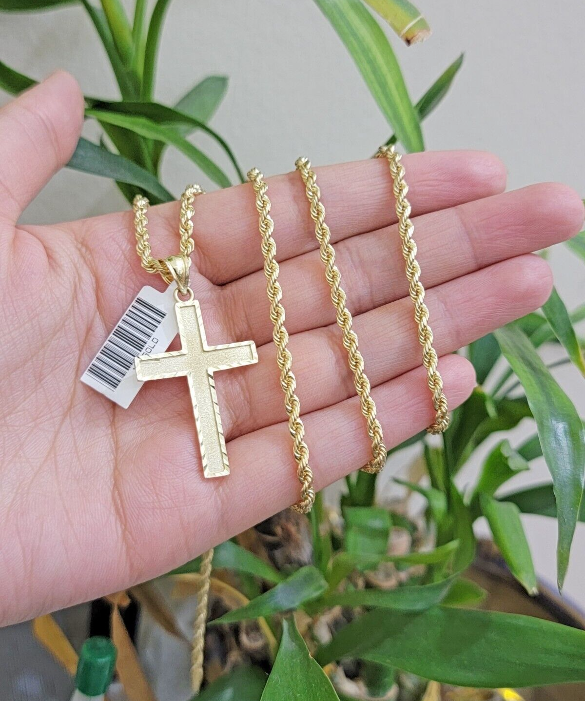 10k Yellow Gold Rope Chain & Cross Charm Set REAL 10KT 22 Inch necklace pendant