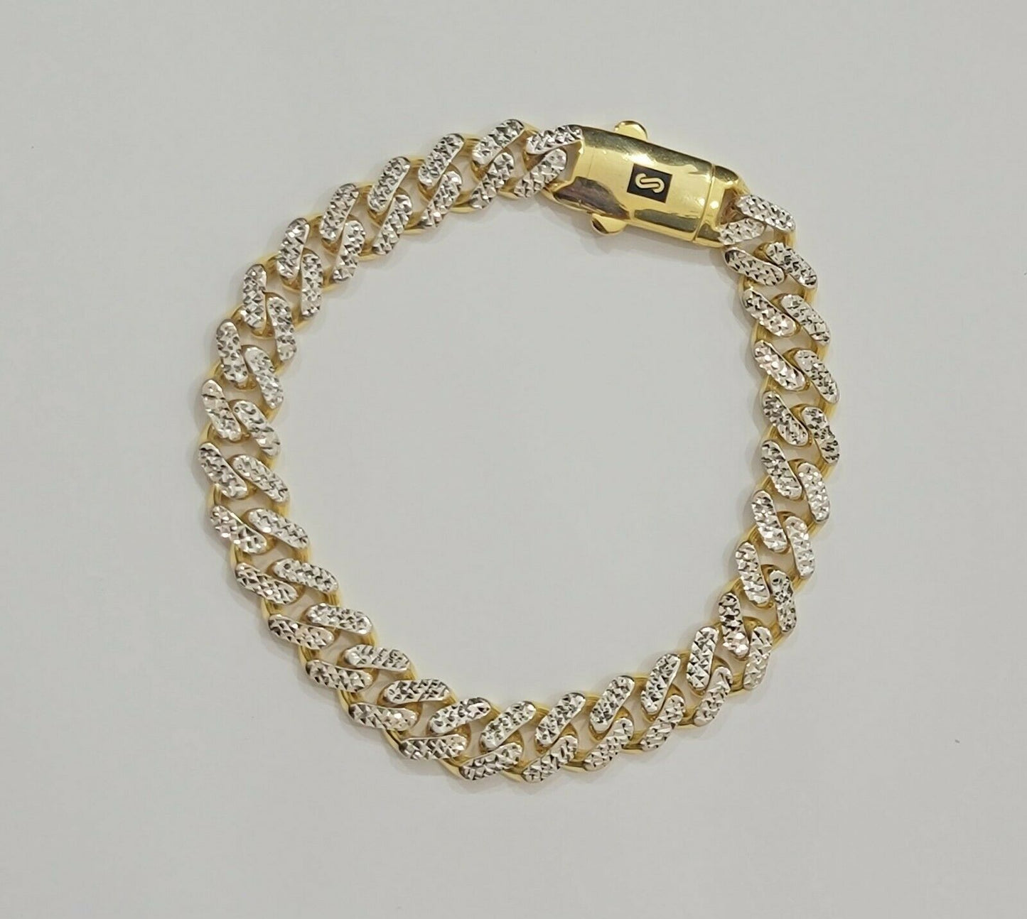 Real 10k Gold Monaco Bracelet 9mm 8.5" Two-tone Diamond Cut 10kt Gold SALE, mens