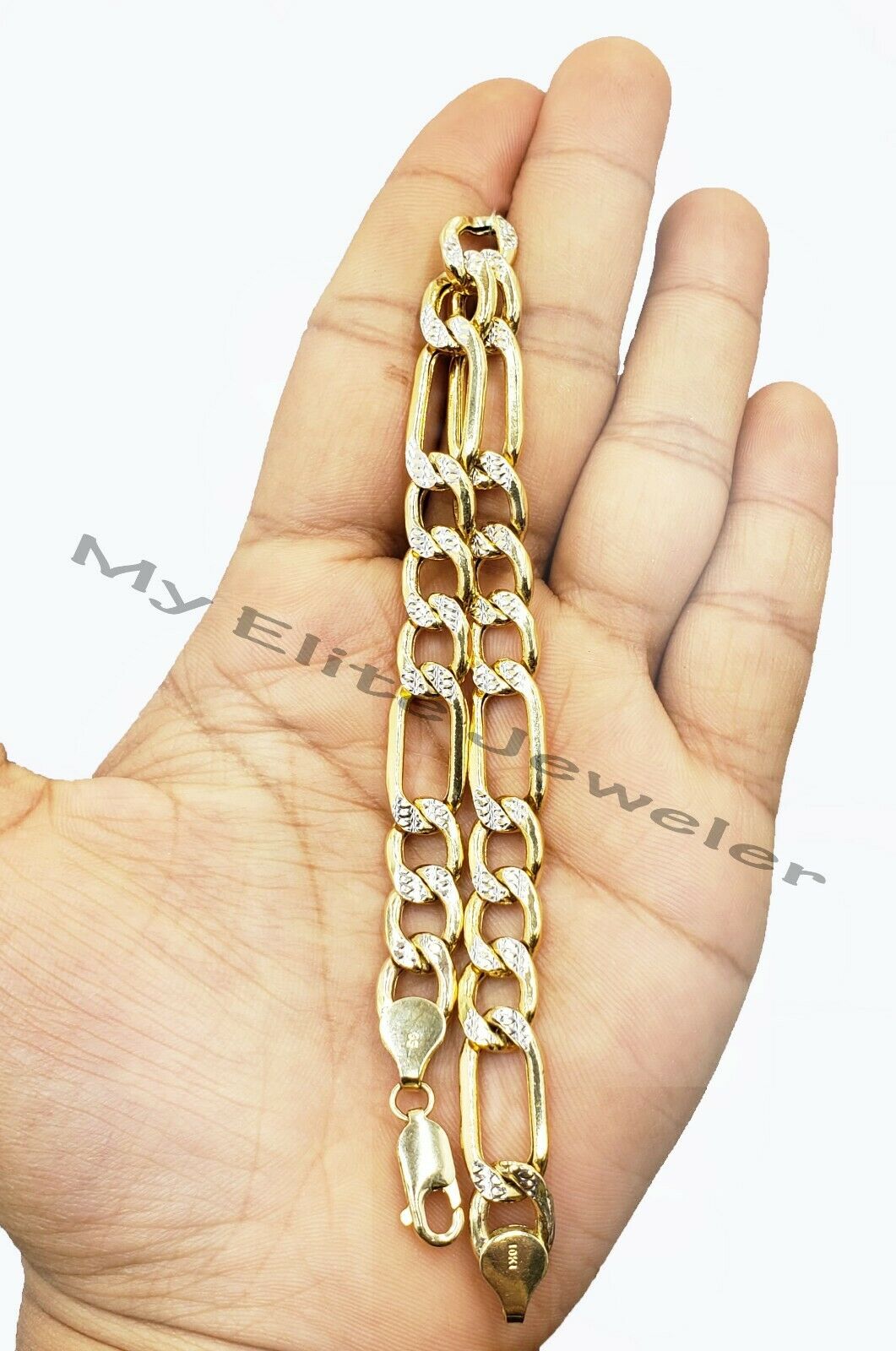 10k Gold Figaro Chain Bracelet SET 26" 9Inch 8mm REAL Cadena de oro para hombre