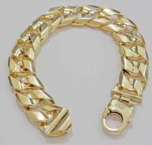 Real 10k Gold Bracelet 20mm Miami Cuban Curb Link Mariner Anchor Men SOLID 9Inch