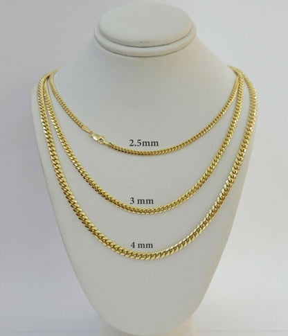 SOLID 10K Yellow Gold Chain Miami Cuban Necklace Men Women 18"-24" 2.5mm 3mm 4mm