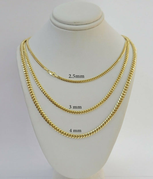 SOLID 10K Yellow Gold Chain Miami Cuban Necklace Men Women 18"-24" 2.5mm 3mm 4mm