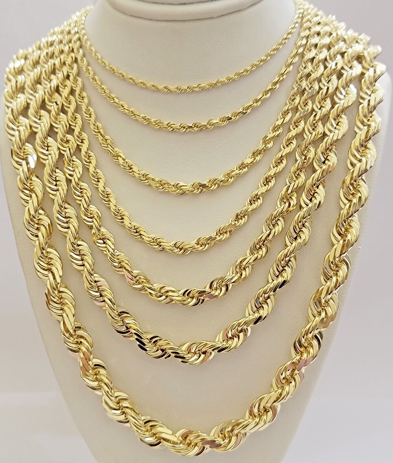 Real 14k Yellow Gold Rope Chain Solid Necklace 2mm-10mm  18"-30" Diamond Cut 14k