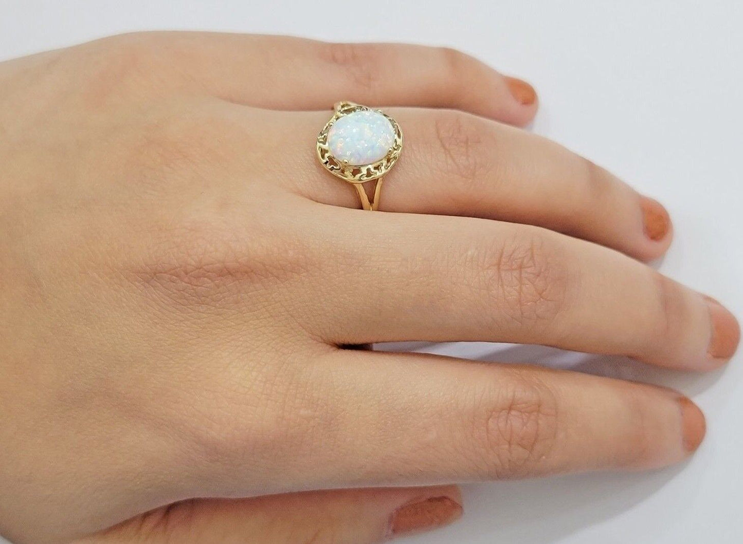 10k Yellow Gold Ladies White Opal Ring For Women Casual Band SALE Real Brand New