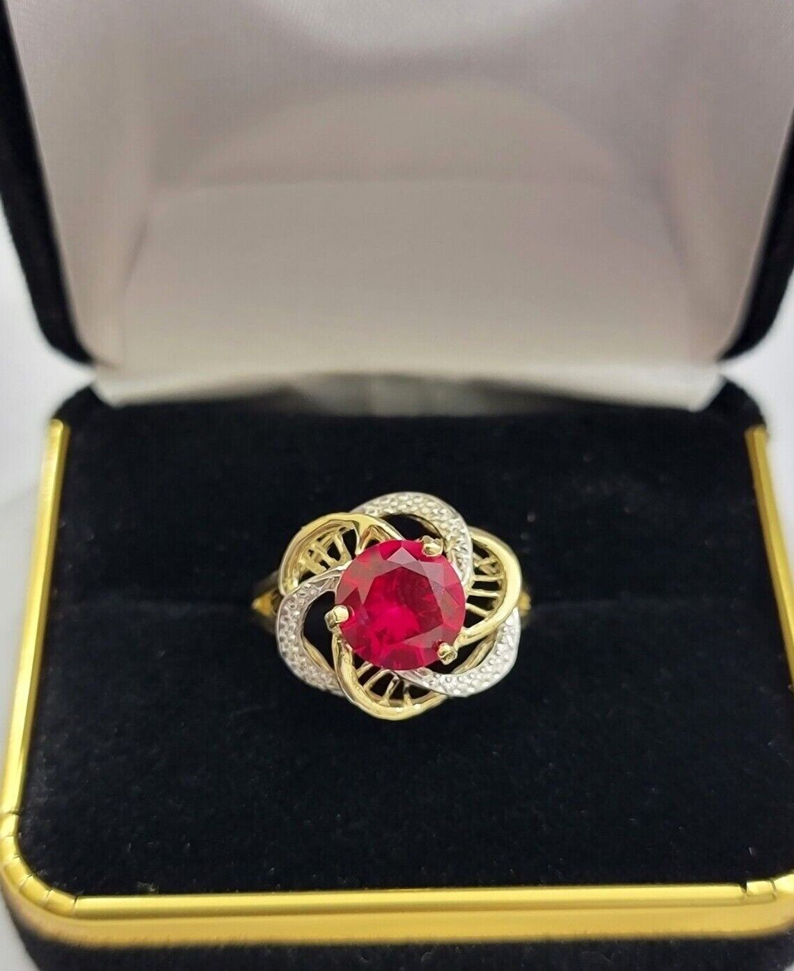 10k Yellow Gold Ladies Ruby Red Ring Womens Casual Band SALE Real 10kt Brand New