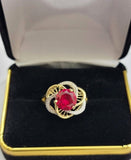 10k Yellow Gold Ladies Ruby Red Ring Womens Casual Band SALE Real 10kt Brand New