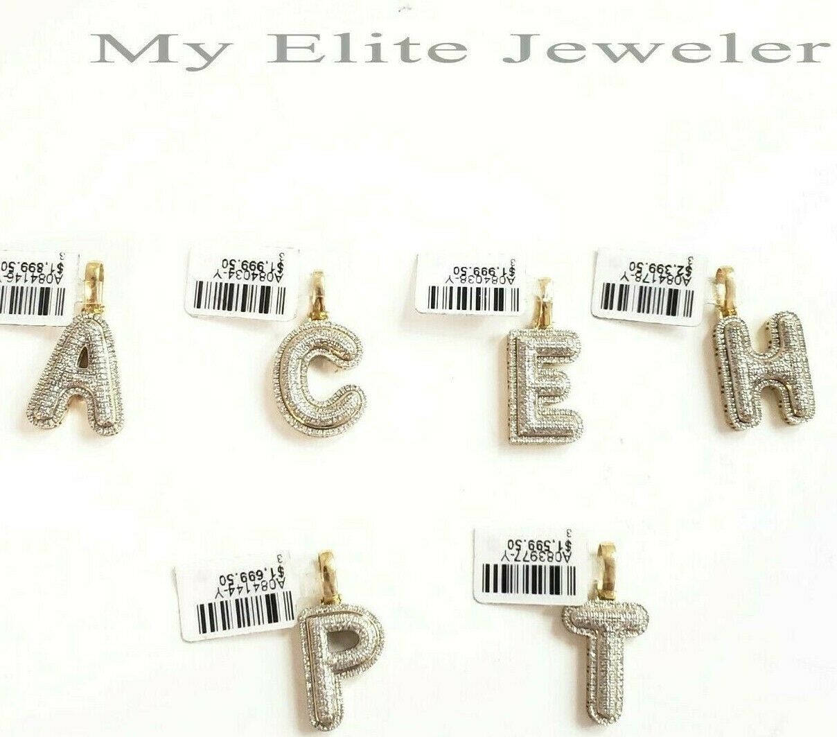 Solid 10K Yellow Gold Real Diamond Initial Pendant Letter A to Z Bubble Design