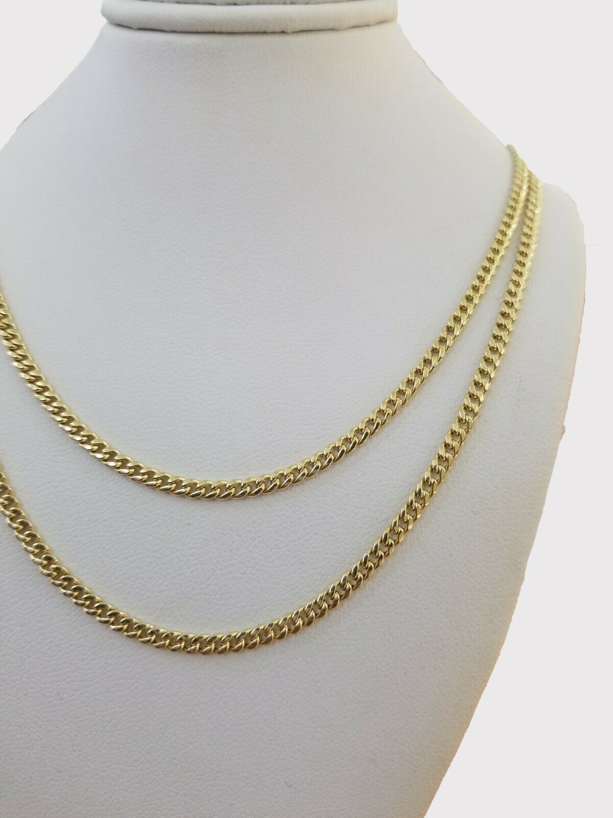 Real Gold 10kt Necklace Miami Cuban Link 16" 18" 2.5mm Women Layer Chain 2 piece