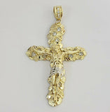 14k Yellow Gold Cross Nugget Jesus Crucifix Pendant 3.5 Inch 14kt Gold Mens REAL