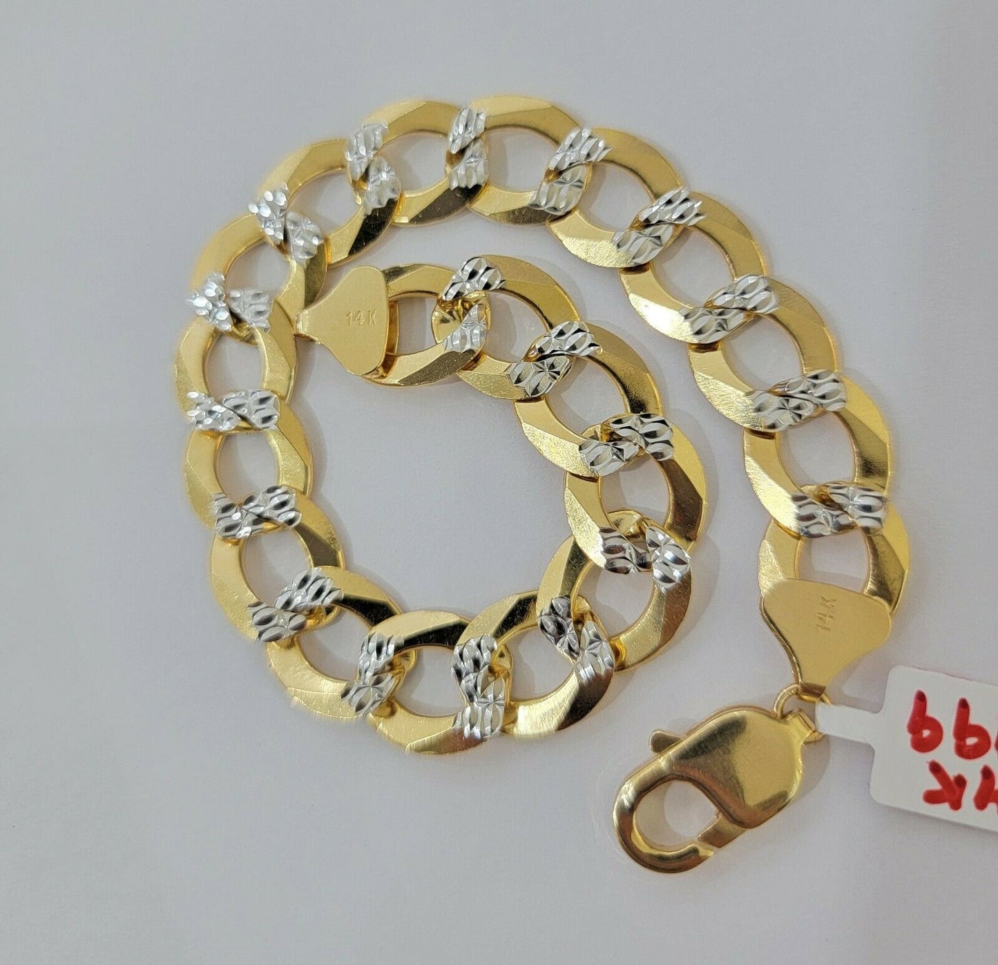 Solid 14k Gold Cuban Curb link Bracelet 9" 13.5mm 14kt Yellow Gold Diamond Cut