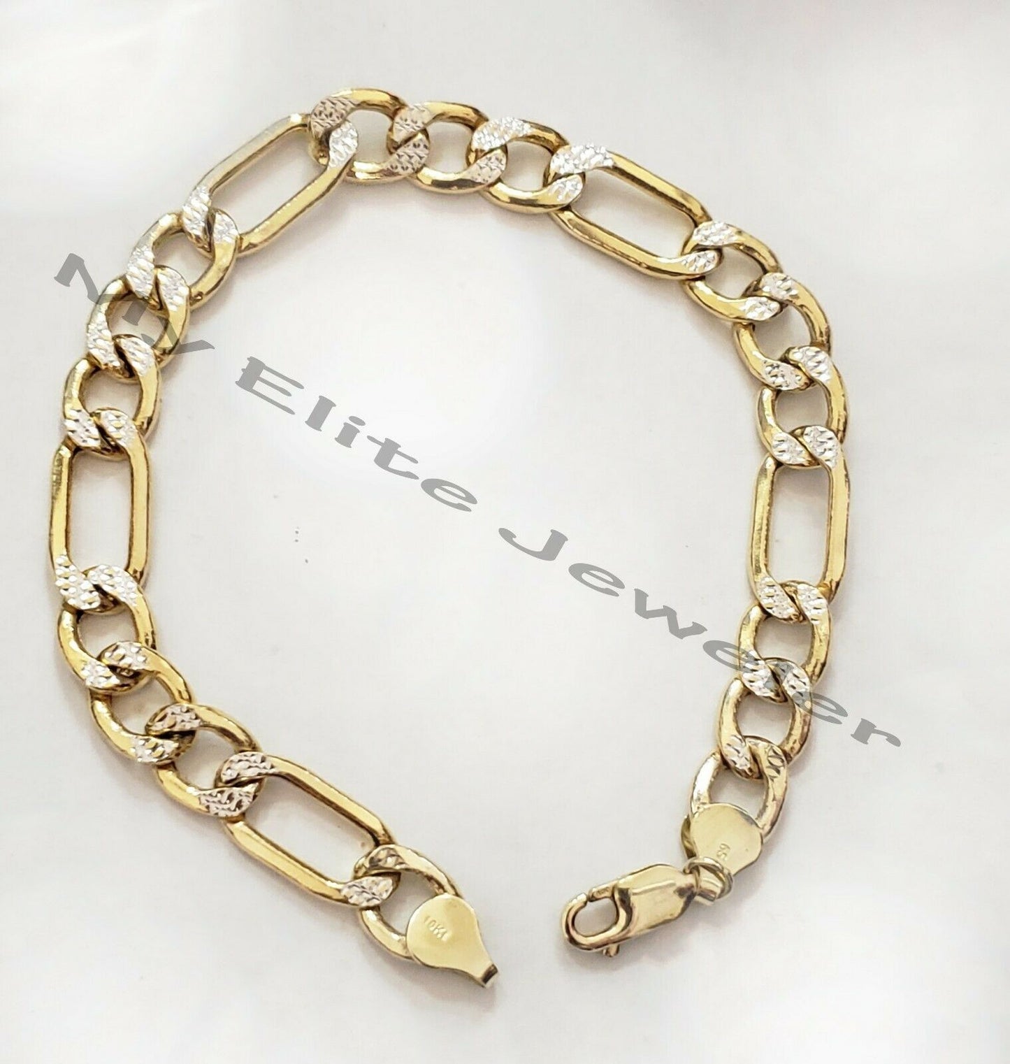 10k Gold Figaro Chain Bracelet SET 26" 9Inch 8mm REAL Cadena de oro para hombre