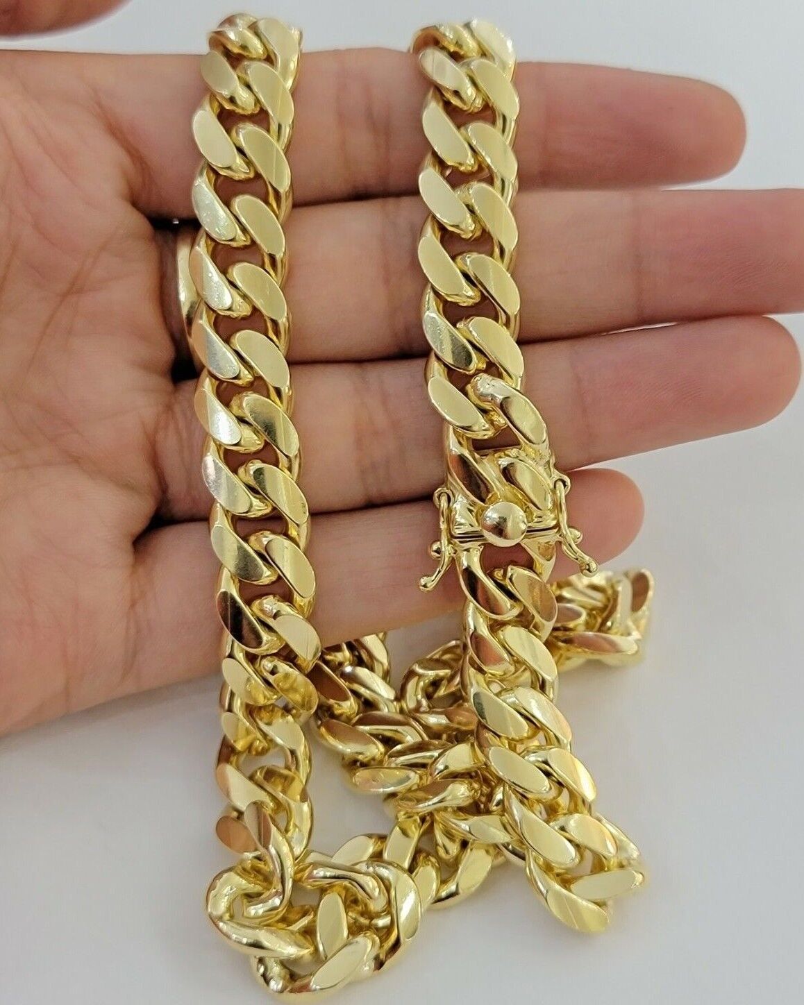 11mm Cuban Solid Link Chain Mens Necklace 10k Yellow Gold 22" Thick Heavy, SALE