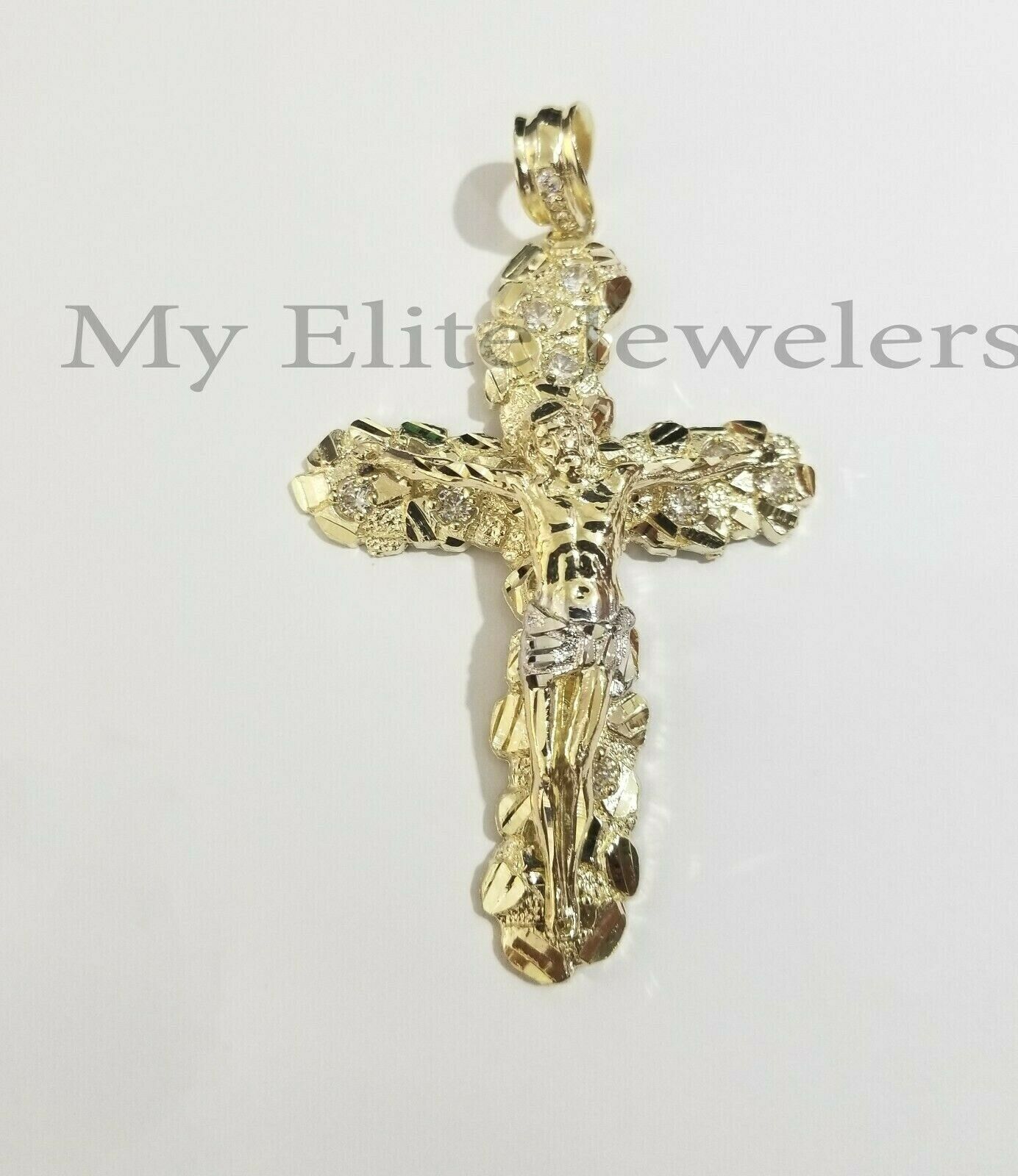 10k Gold Rope Chain & Cross Charm Pendant Mens 10kt Yellow Gold 8mm 26