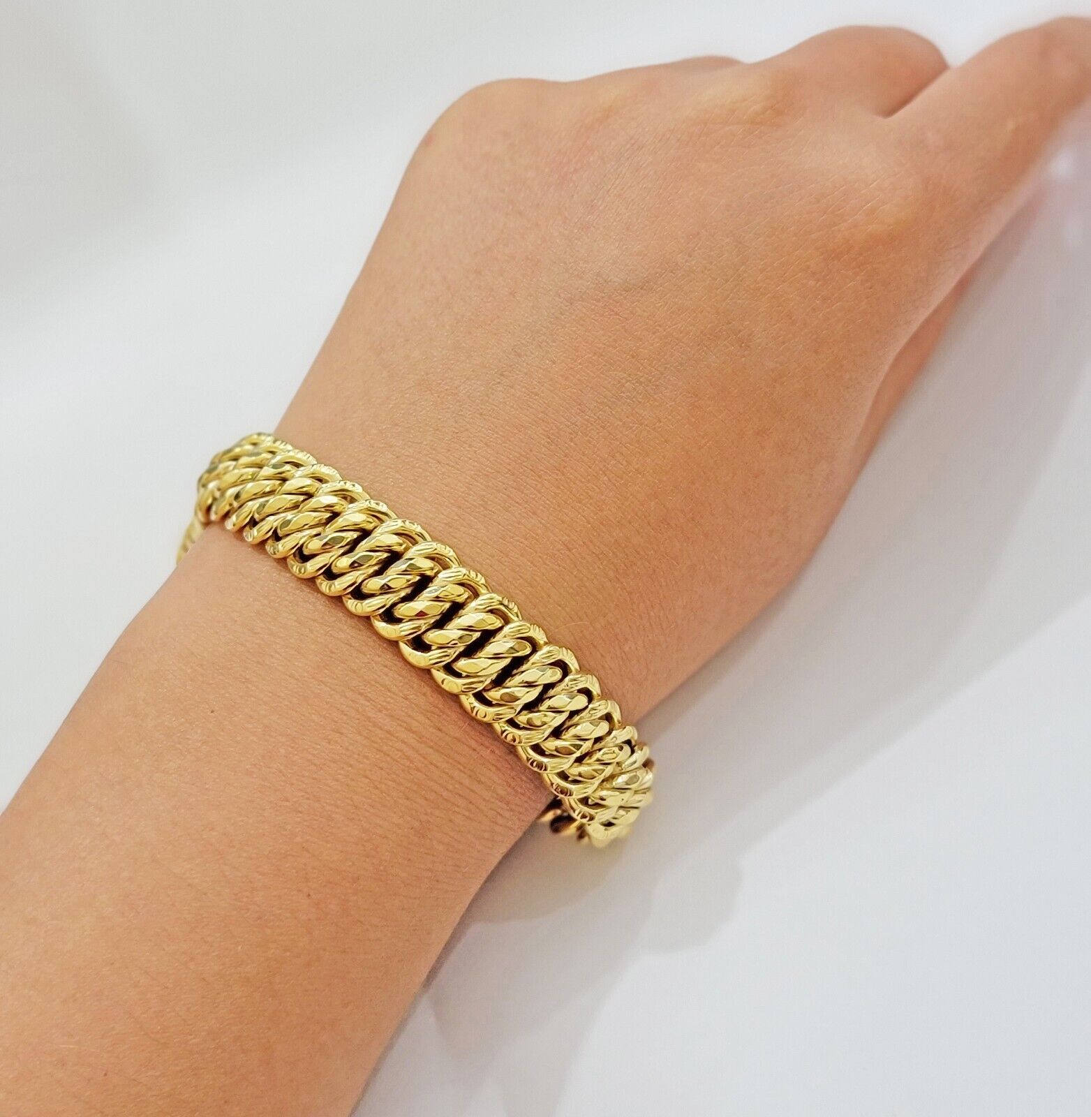 REAL 14k Gold Ladies Bracelet Flat Byzantine Link 16mm 7.5