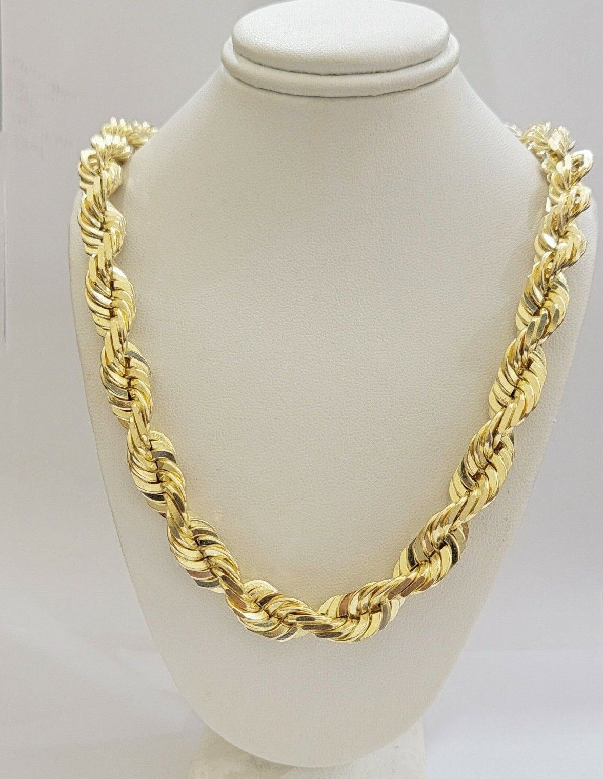 10mm Rope Chain Necklace 10k Yellow Gold 24 Inch Diamond Cut Men's REAL 10kt