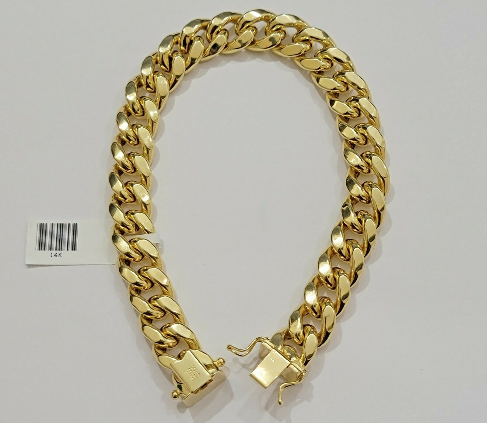 Real 14kt Gold Bracelet Miami Cuban Link 11mm 7.5"Inch Box Lock, Mens 14k STRONG