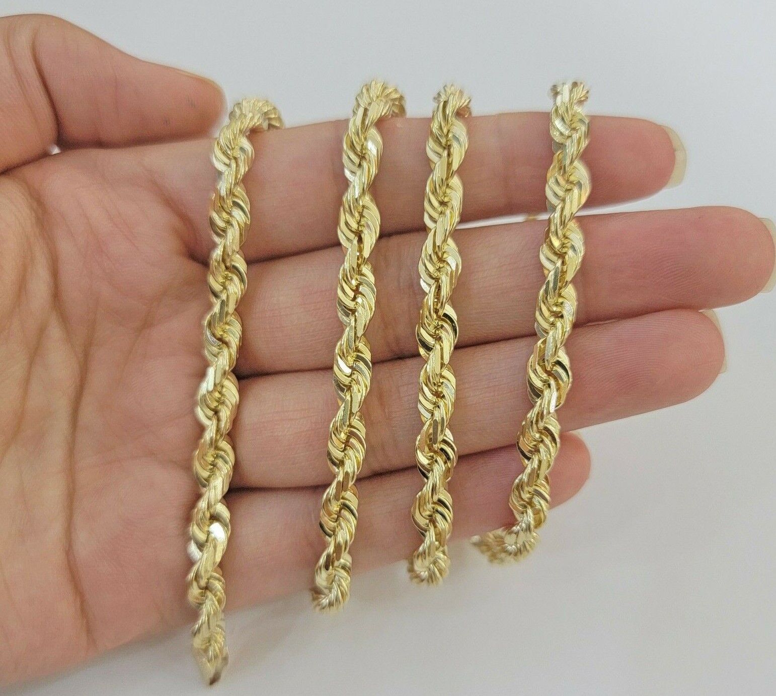 Rope Chain Necklace 5mm REAL 10kt Yellow Gold Solid link Diamond Cuts 22