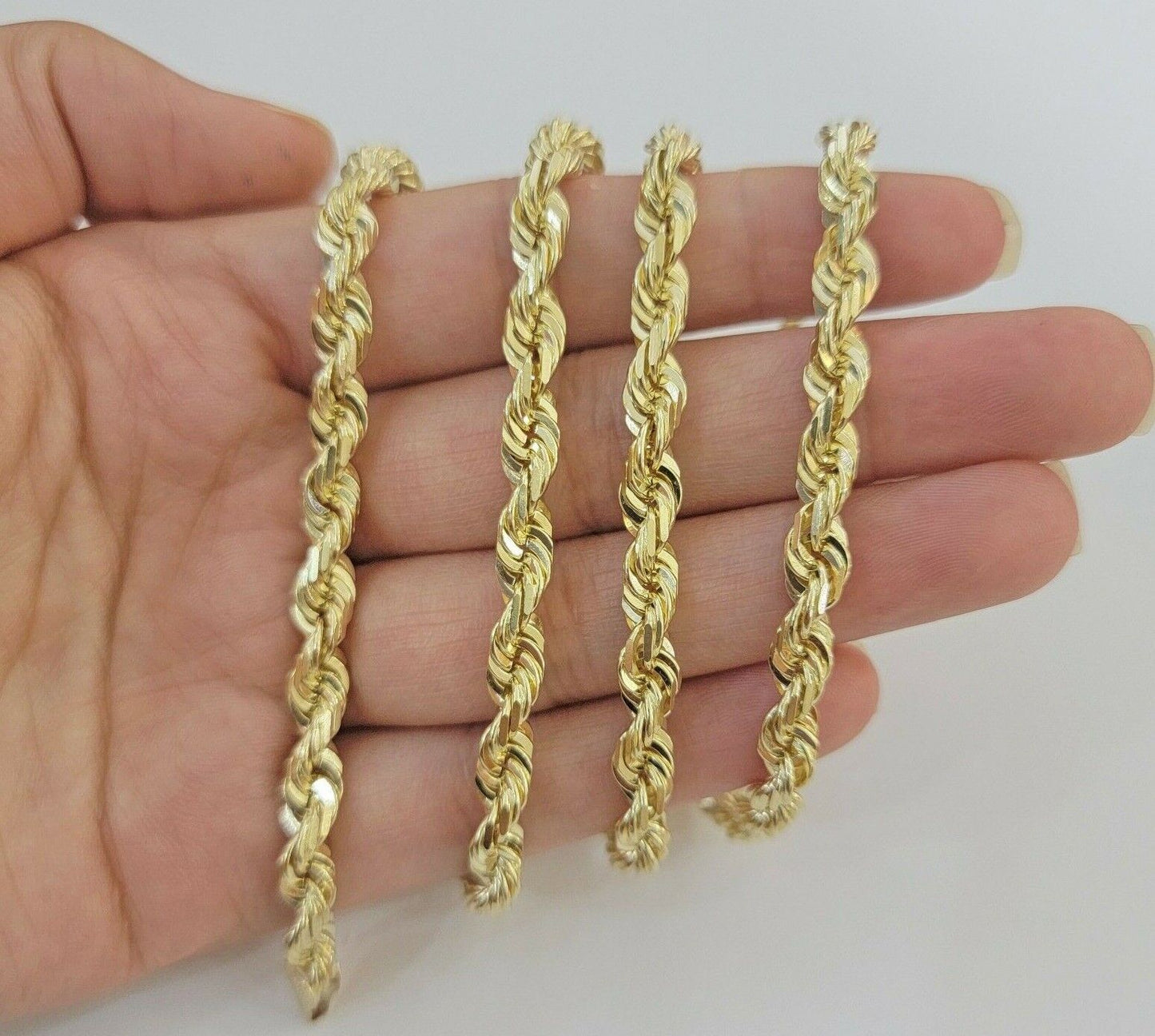 Rope Chain Necklace 5mm REAL 10kt Yellow Gold Solid link Diamond Cuts 22" Inch