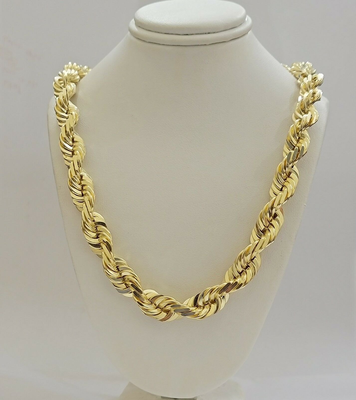 REAL Solid 10k Gold Rope Chain 10mm Necklace 20 22 24 26 Inch Long Diamond Cuts