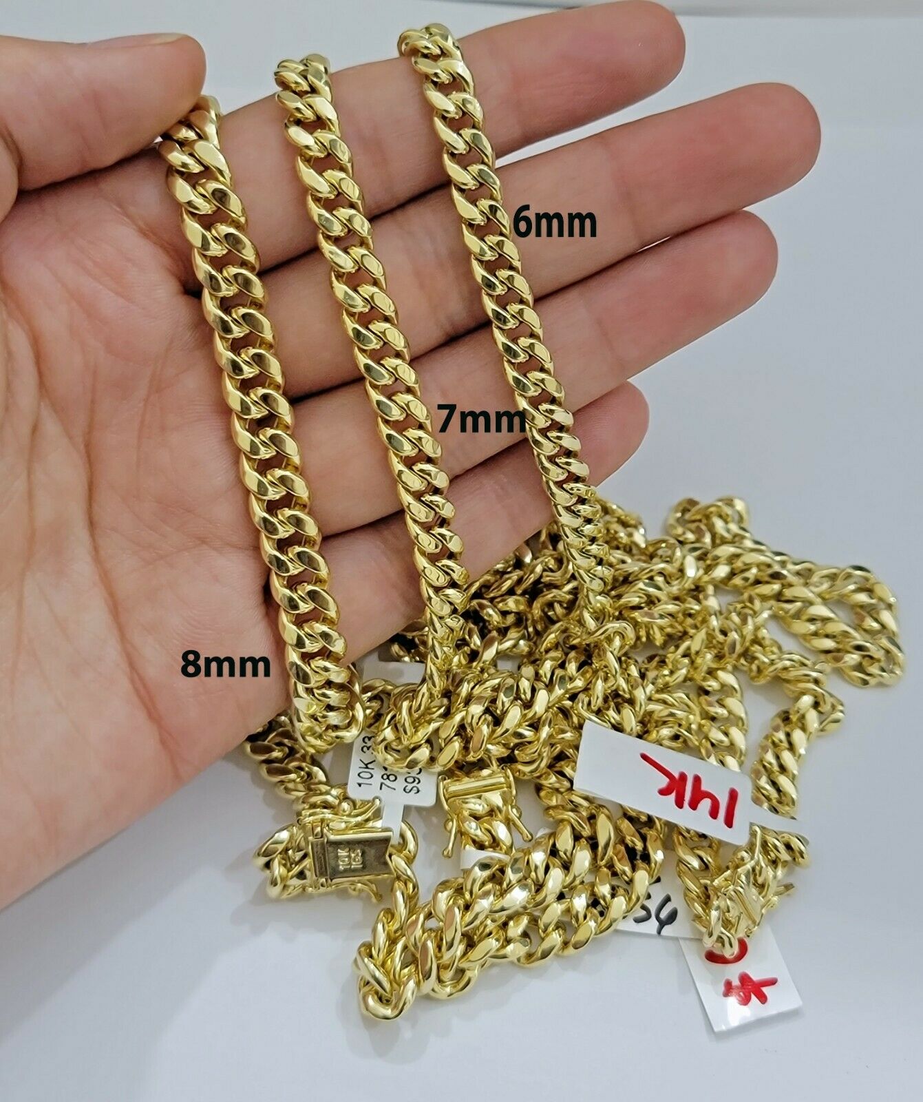 Real 14k Yellow Gold chain Miami Cuban Link Necklace 6mm-9mm 8"-30" Inch ,Strong