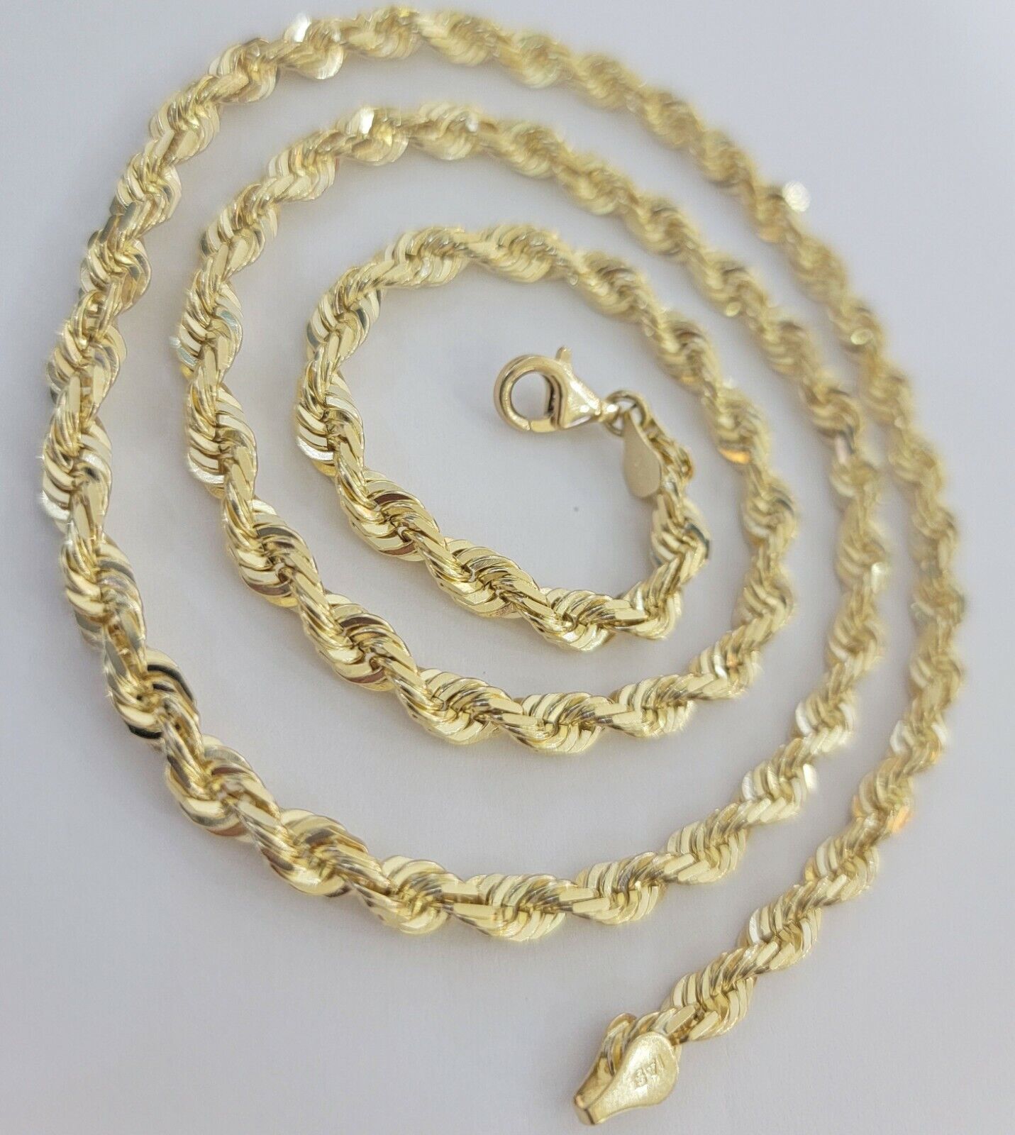 Rope Chain Necklace 5mm REAL 10kt Yellow Gold Solid link Diamond Cuts 22