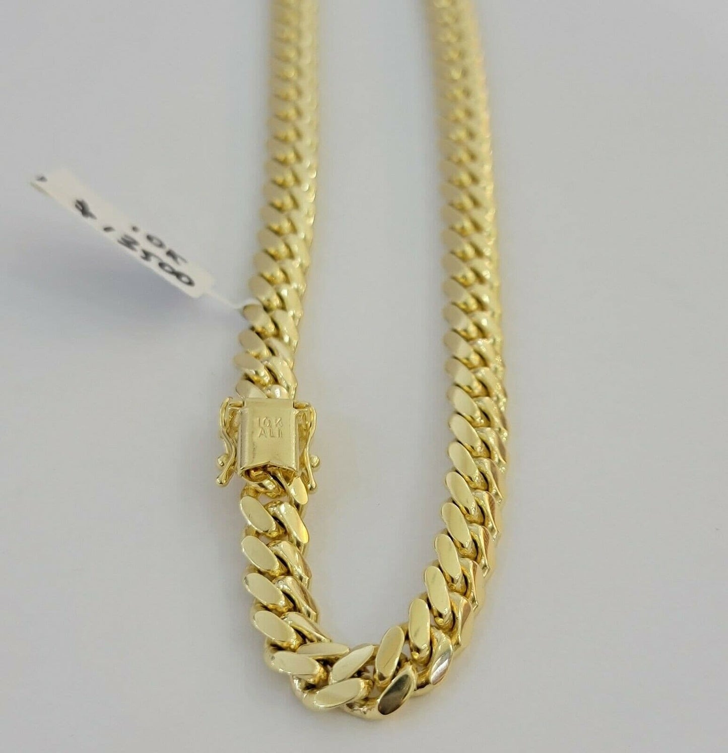 Solid Cuban Link Necklace 20" 7mm 10k Yellow Gold Chain Box Lock, Real 10k,SHORT