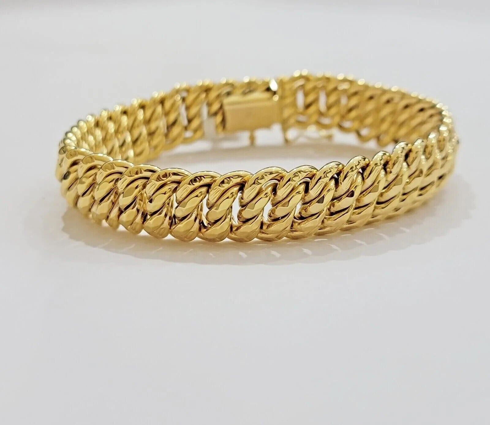 REAL 14k Gold Ladies Bracelet Flat Byzantine Link 16mm Women 7.5Inch 14kT Unique