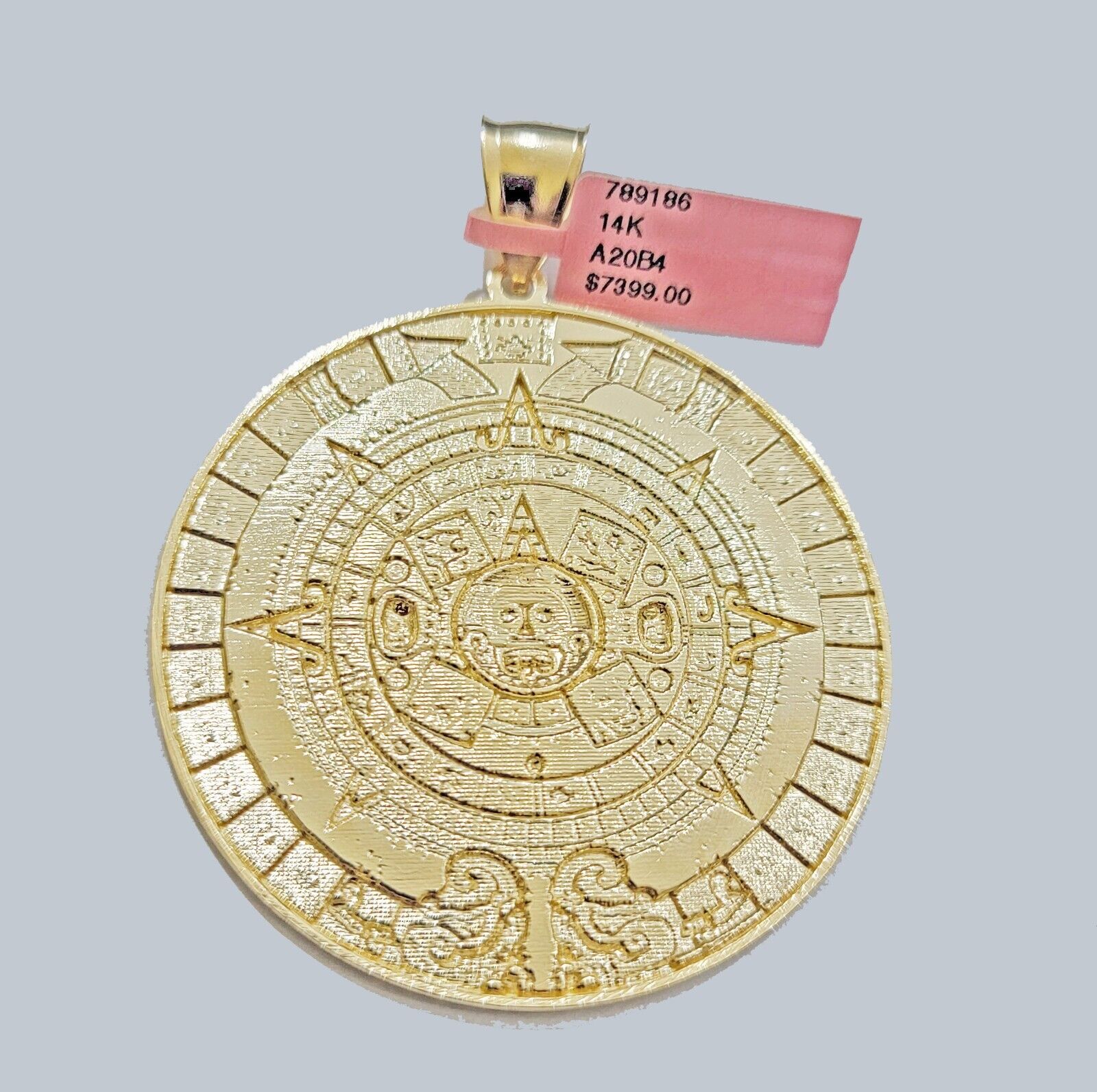 SOLID Real 14k Gold Charm Pendant Aztec Mayan Calendar 2" Men's Round Style 14k