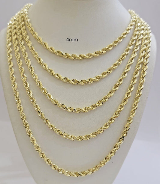 Real 14k Gold Rope chain 22 Inch 4mm Diamond Cuts 14kt Yellow Gold Men Women