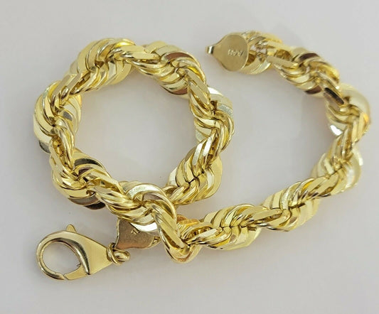 Solid 10k Real Gold Rope Bracelet Mens 10mm 9" Inch 10kt Yellow Gold THICK&HEAVY