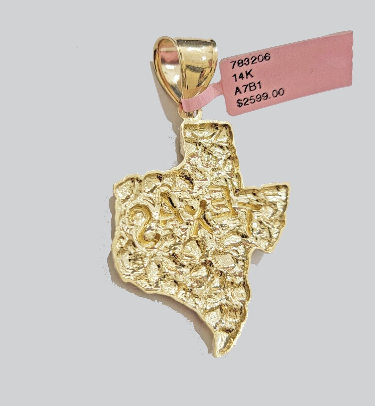 Real 14k Gold Charm pendant Nugget Texas map Men's 14KT Yellow Gold Charm Only