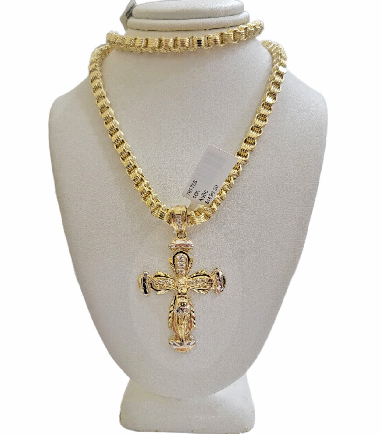 Real 10kt Yellow Gold Chain Pendant Set Byzantine Necklace 20"-28" & Cross Charm