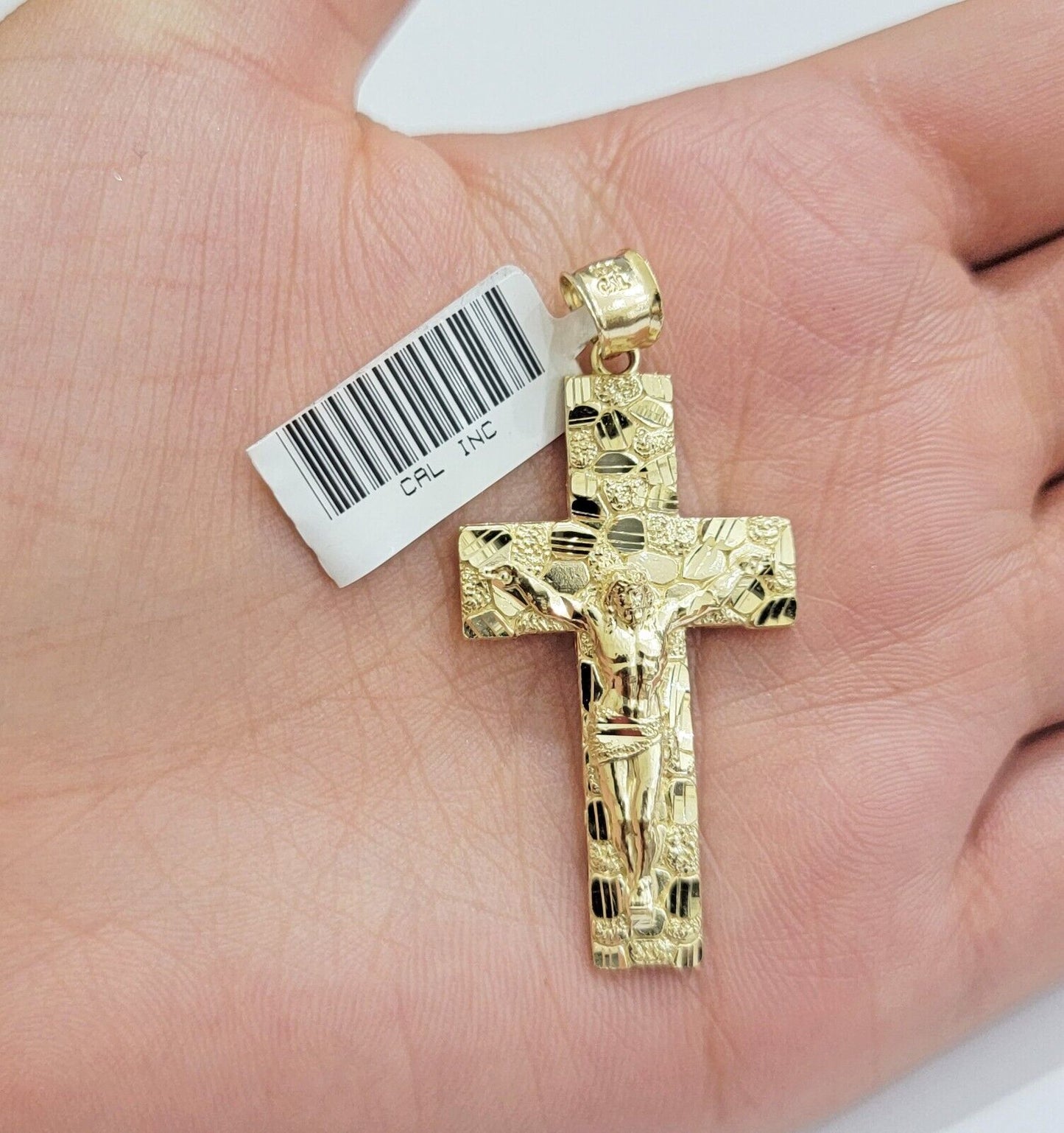 Real 10k Yellow Gold Cross Charm Pendant Nugget Jesus Crucifix 10KT Men Women