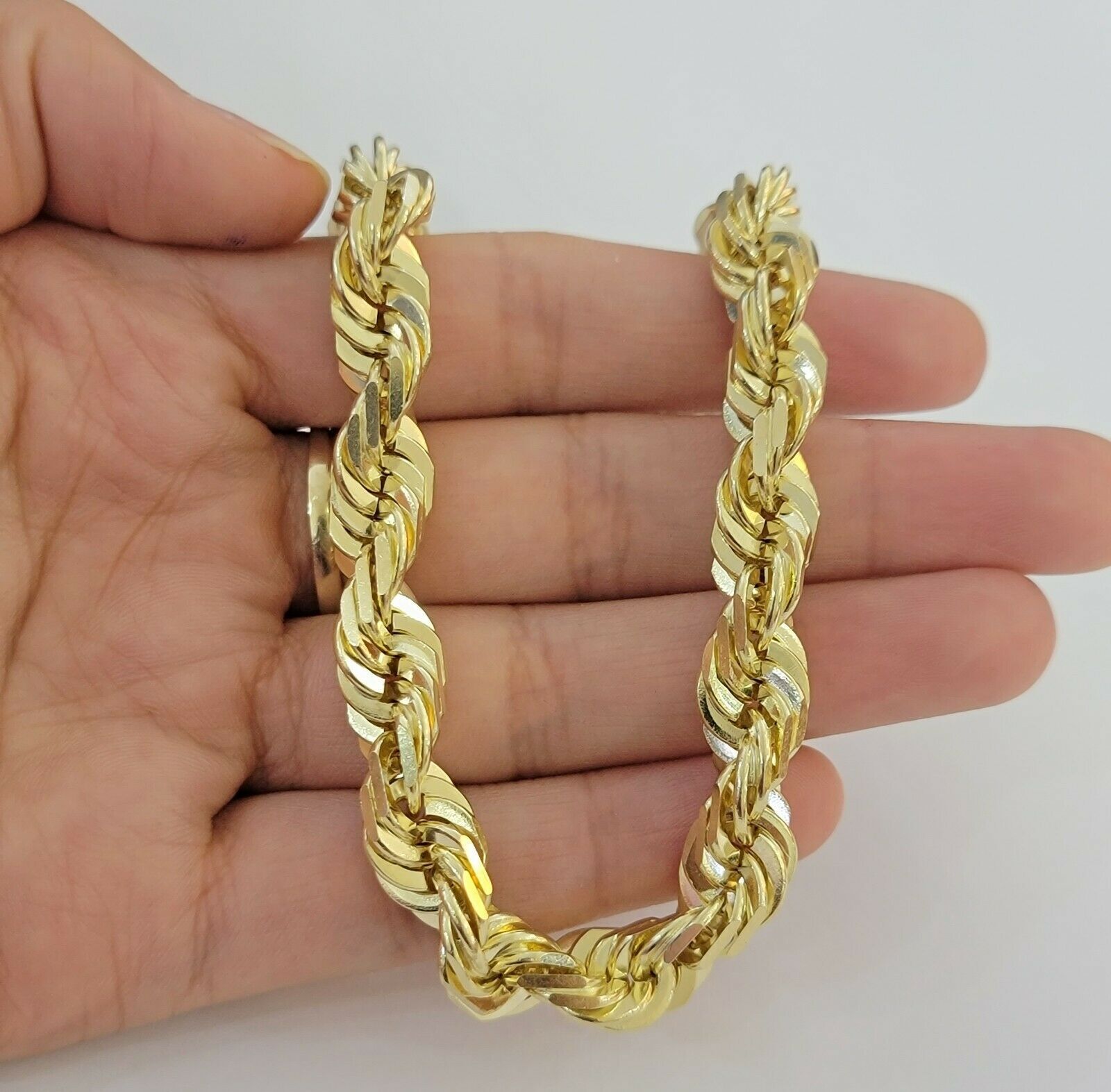 14K Solid Yellow Gold Diamond Cut 3mm-8mm Rope Bracelet 8.5 Heavy - 4mm