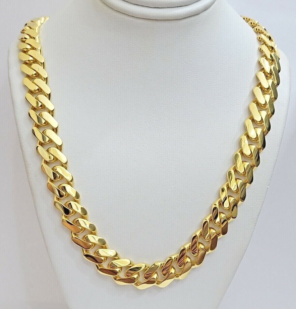 Real 10k Yellow Gold Monaco Chain Bracelet Set 17 mm 22 Inch Necklace 9