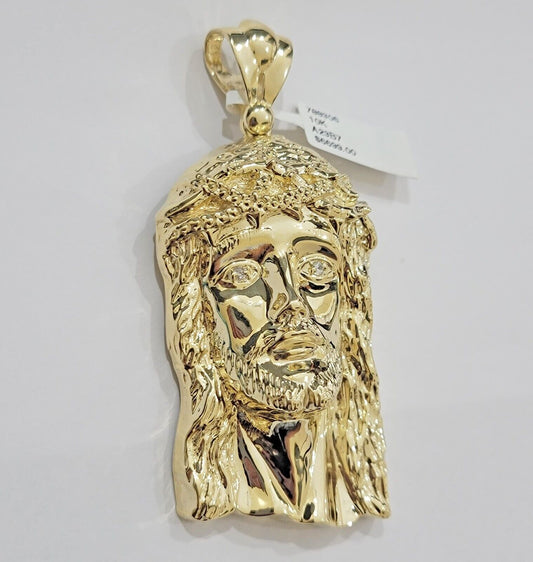 Real 10k Gold Pendant Jesus Head Charm 10kt Yellow Gold 3.1 Inch Long For Men's