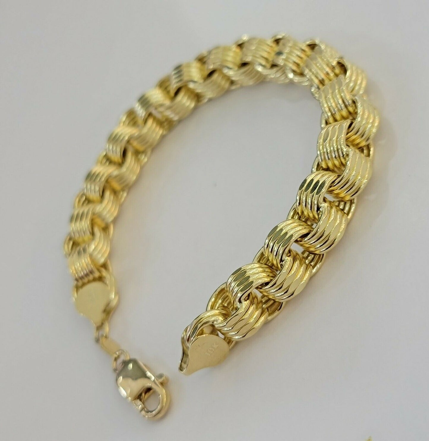 Real 10k Gold Mens Bracelet Byzantine Box 9" 9mm 10kt Yellow Gold Thick, Lobster