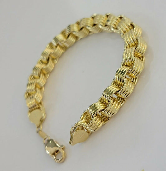 Real 10k Gold Mens Bracelet Byzantine Box 9" 9mm 10kt Yellow Gold Thick, Lobster