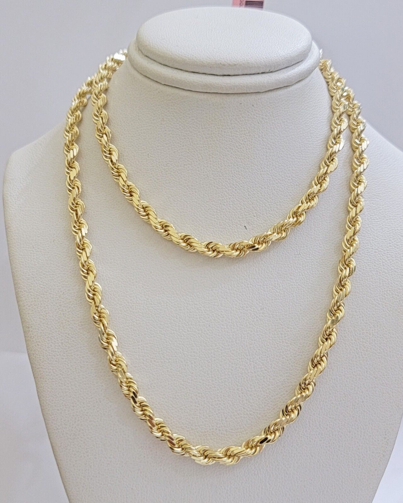 Real 14K Yellow Gold Rope Chain Necklace 24 inch 4.5mm Diamond Cuts Solid 14 KT