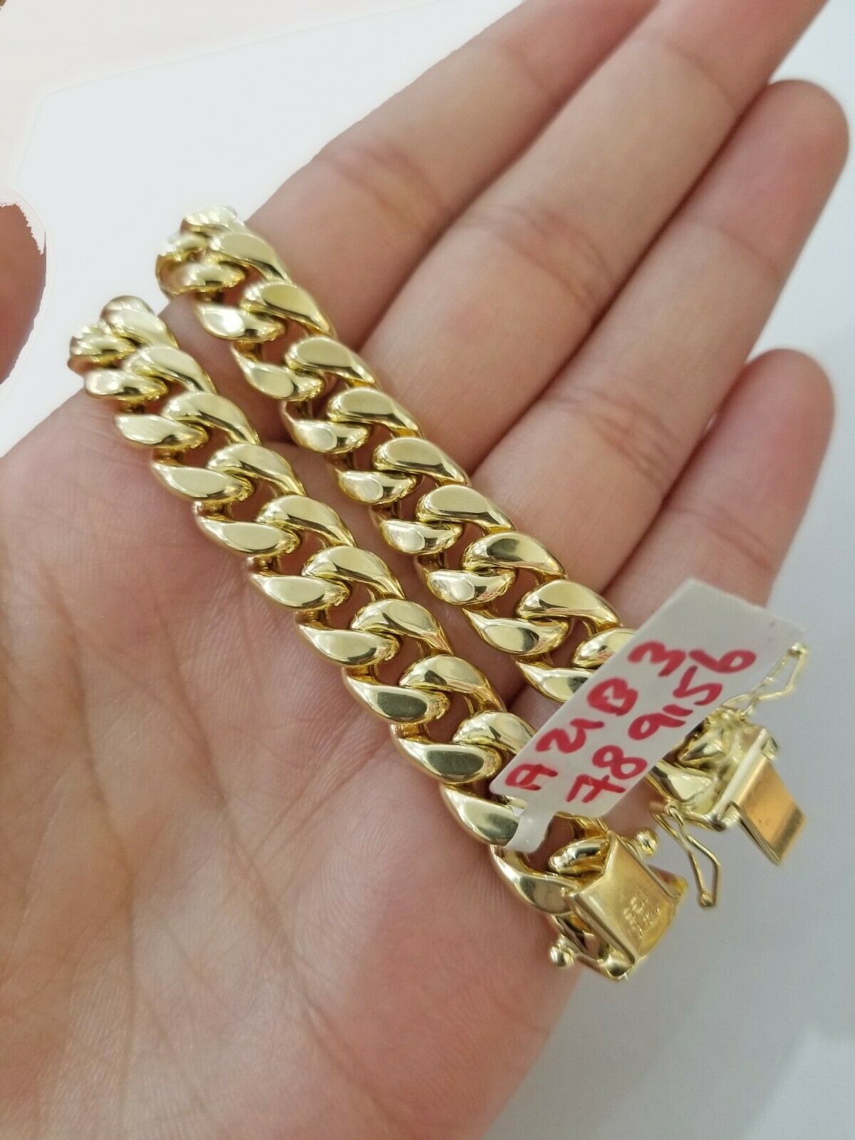 REAL GOLD Bracelet 14KT Miami Cuban Link 8" 9mm Box Clasp Yellow 14kt Gold MENS