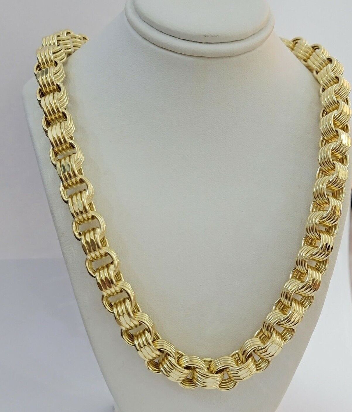 12.5mm Byzantine Box chain Necklace 26 Inch Real 10k Yellow Gold Men's , Thick