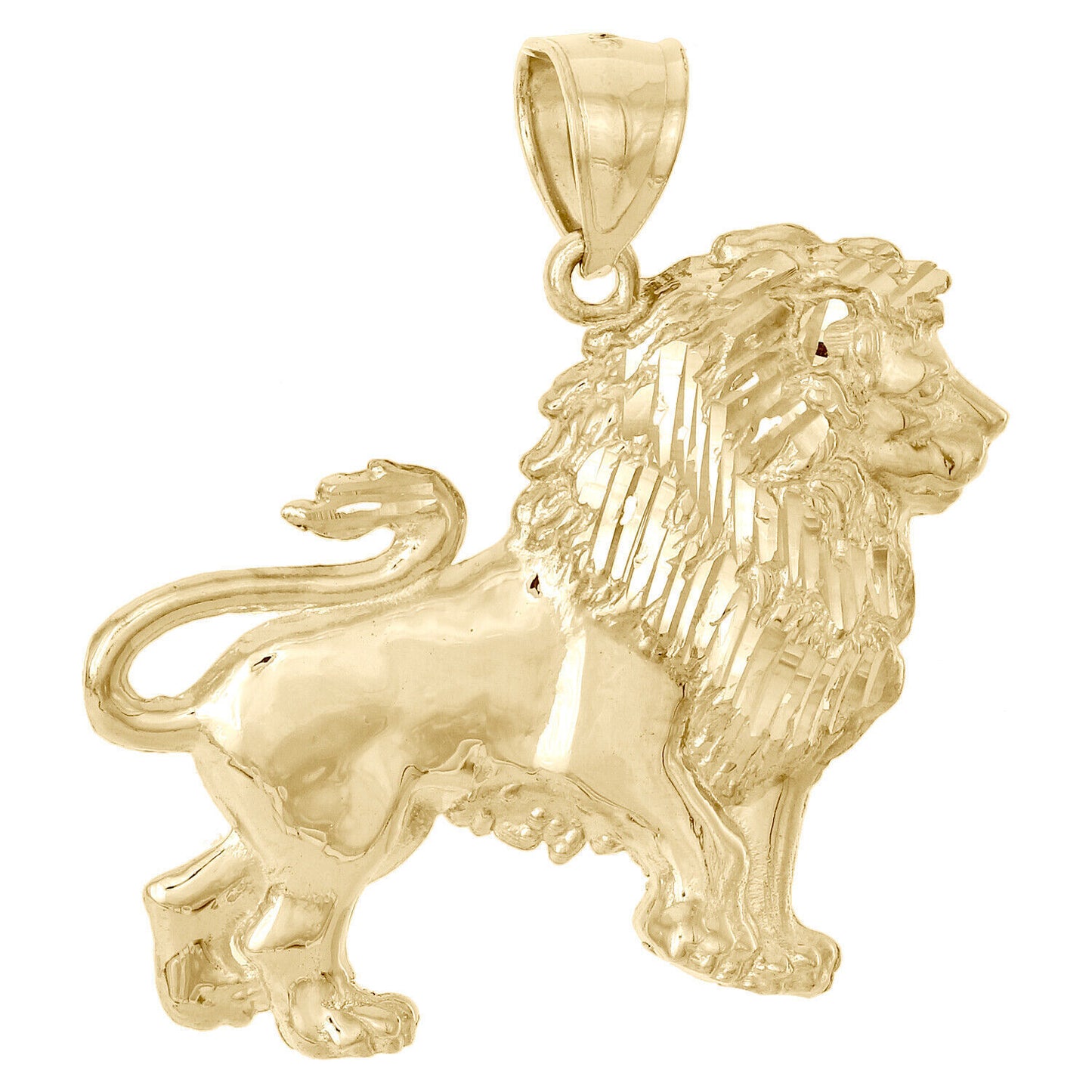 Real 10K Yellow Gold Lion Body Pendant Two Tone Full Walking Unisex 1.50" Charm