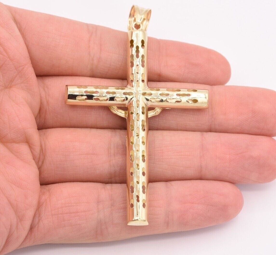 Real Gold Cross Charm Jesus christ pendant INRI crucifix 10k Yellow oro 2.4 Inch