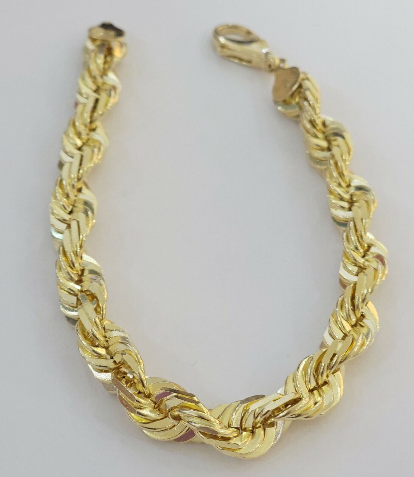 10mm 10k Yellow Gold Rope Bracelet Mens 9