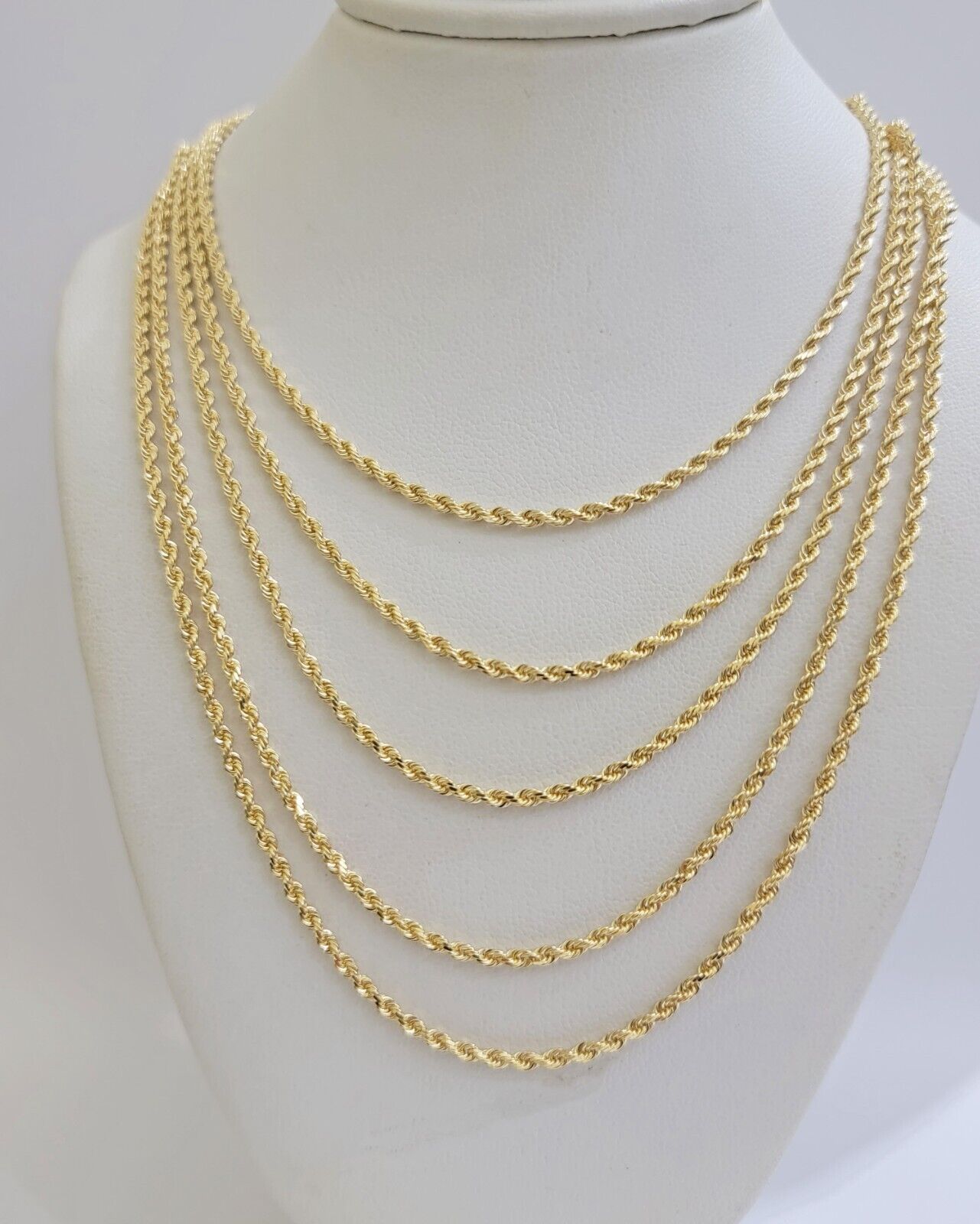 Real 18k Yellow Gold Rope Chain Necklace 2mm 18 Inch Ladies Women Solid 18 KT